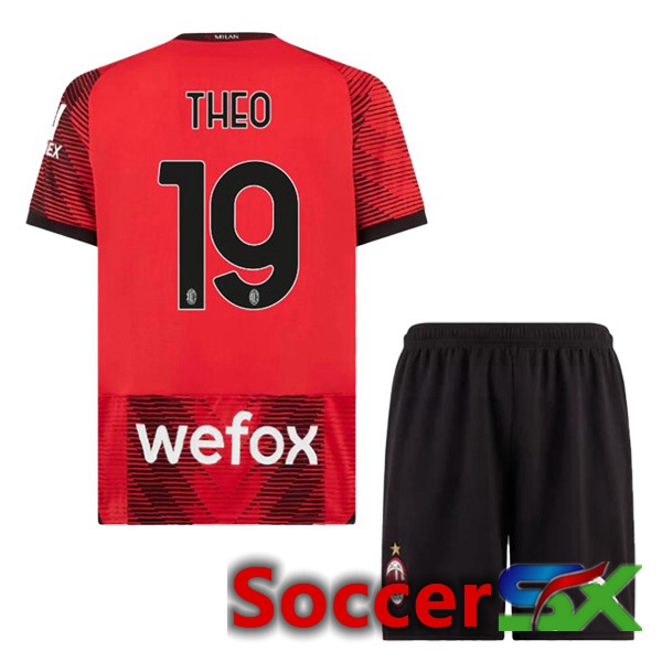 AC Milan (Theo 19) Kids Home Soccer Jersey Red 2023/2024
