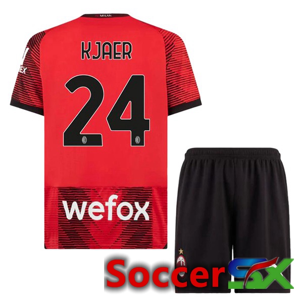 AC Milan (Kjaer 24) Kids Home Soccer Jersey Red 2023/2024