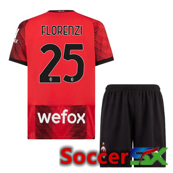 AC Milan (Florenzi 25) Kids Home Soccer Jersey Red 2023/2024