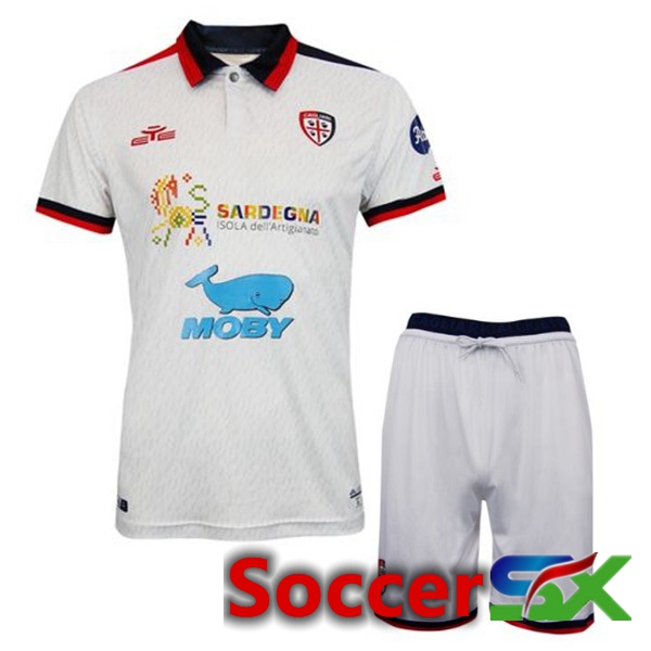 Cagliari Calcio Kids Away Soccer Jersey White 2023/2024