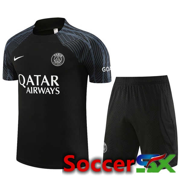 Paris PSG Training T Shirt + Shorts Black 2023/2024