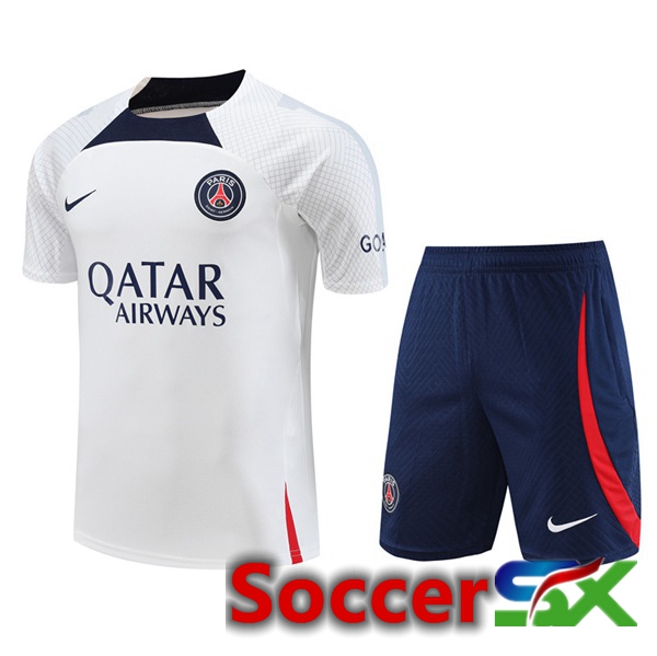 Paris PSG Training T Shirt + Shorts White 2023/2024