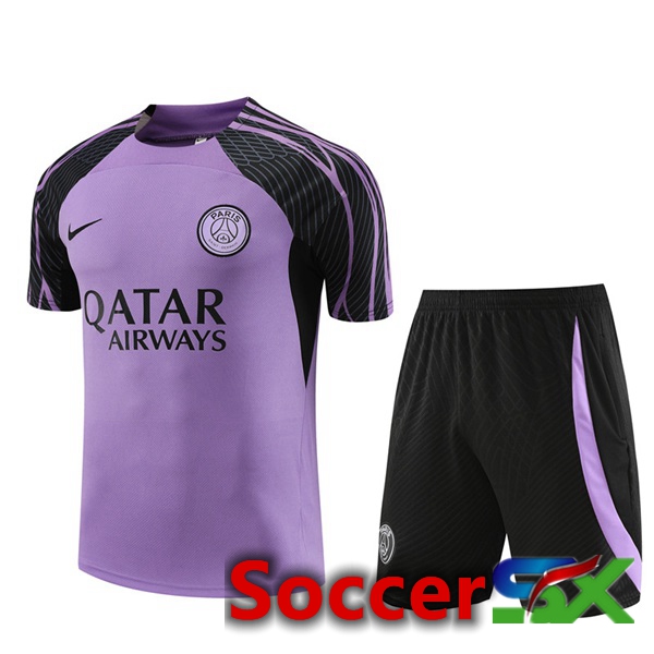 Paris PSG Training T Shirt + Shorts Purple 2023/2024