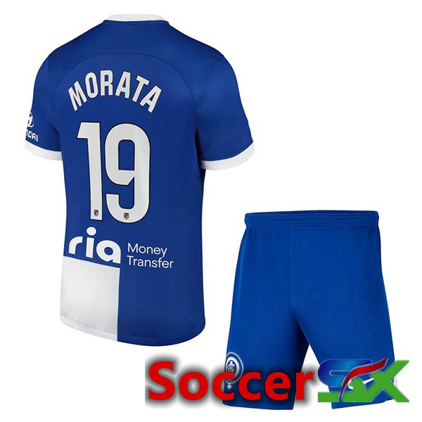 Atletico Madrid (Morata 19) Kids Away Soccer Jersey Blue 2023/2024