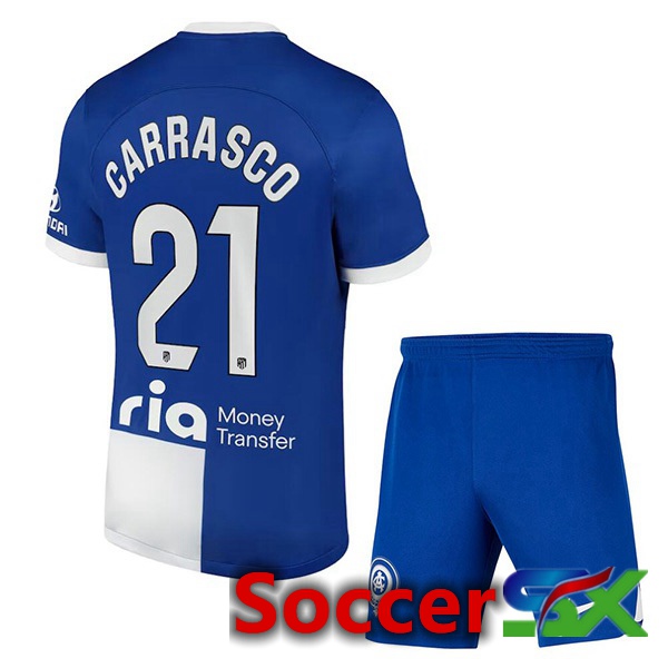 Atletico Madrid (Carrasco 21) Kids Away Soccer Jersey Blue 2023/2024