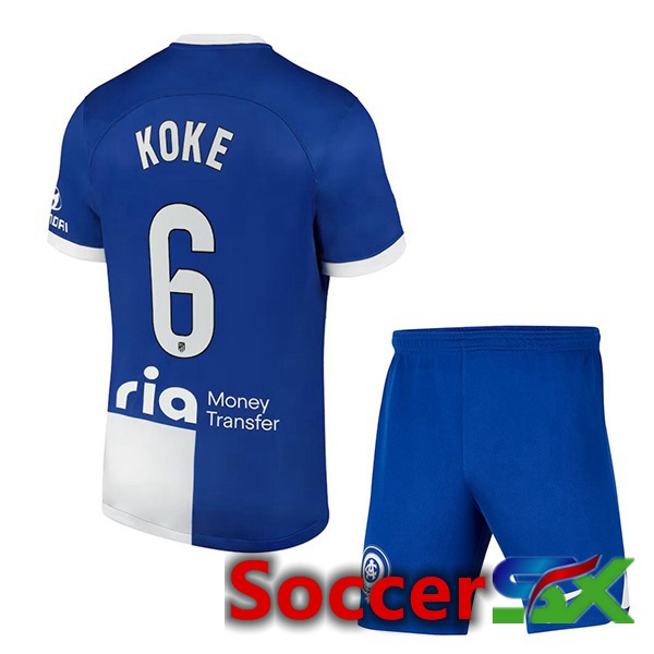 Atletico Madrid (Koke 6) Kids Away Soccer Jersey Blue 2023/2024
