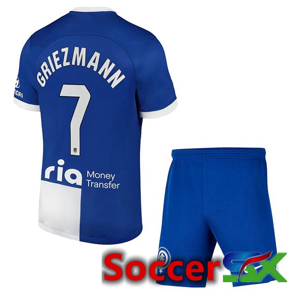 Atletico Madrid (Griezmann 7) Kids Away Soccer Jersey Blue 2023/2024