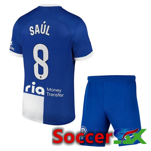 Atletico Madrid (Saúl 8) Kids Away Soccer Jersey Blue 2023/2024