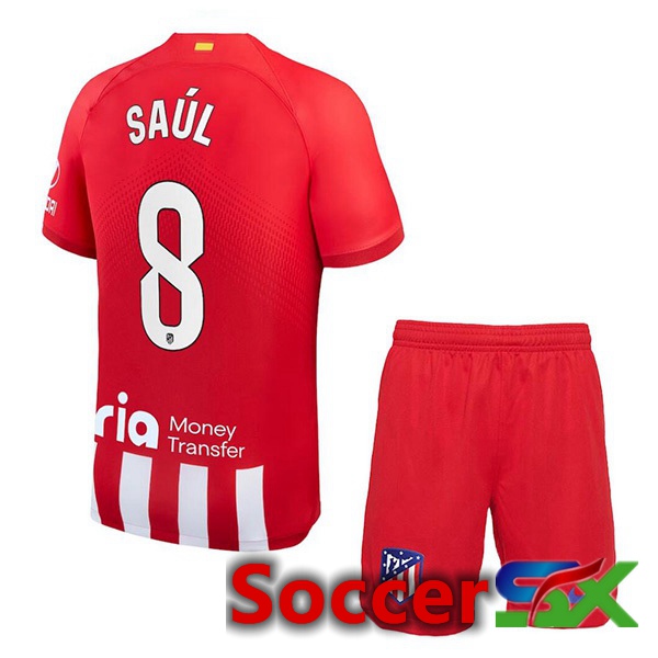 Atletico Madrid (Saúl 8) Kids Home Soccer Jersey Red 2023/2024