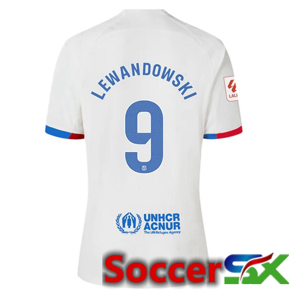 FC Barcelona (LEWANDOWSKI 9) Away Soccer Jersey White 2023/2024