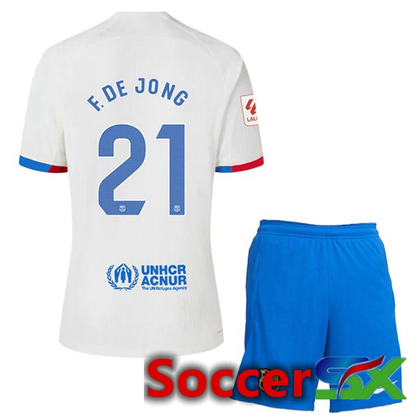 FC Barcelona (F. DE JONG 21) Kids Away Soccer Jersey White 2023/2024