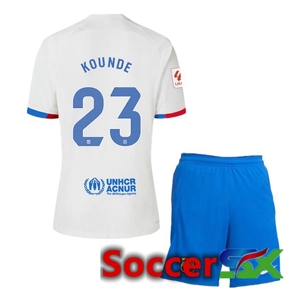 FC Barcelona (KOUNDE 23) Kids Away Soccer Jersey White 2023/2024