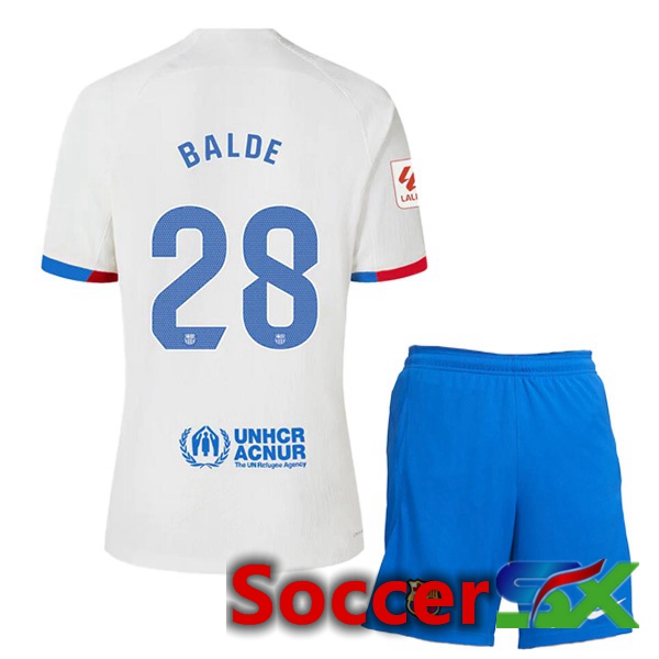 FC Barcelona (BALDE 28) Kids Away Soccer Jersey White 2023/2024