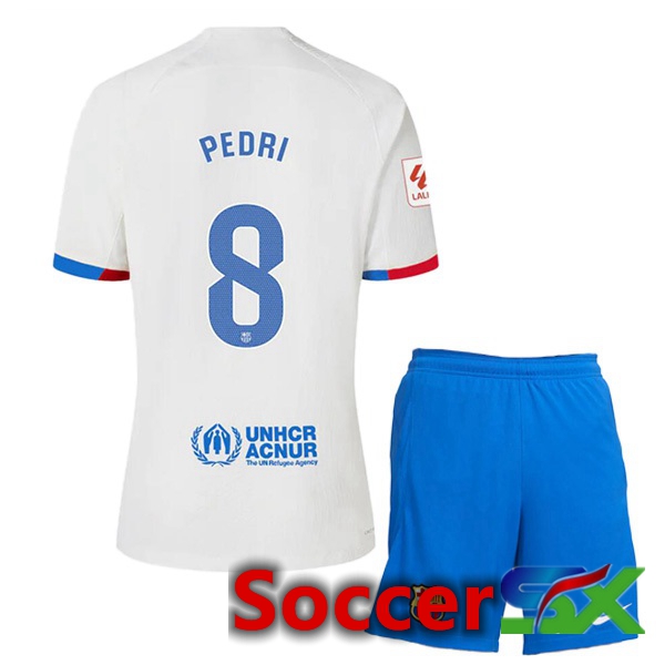 FC Barcelona (PEDRI 8) Kids Away Soccer Jersey White 2023/2024