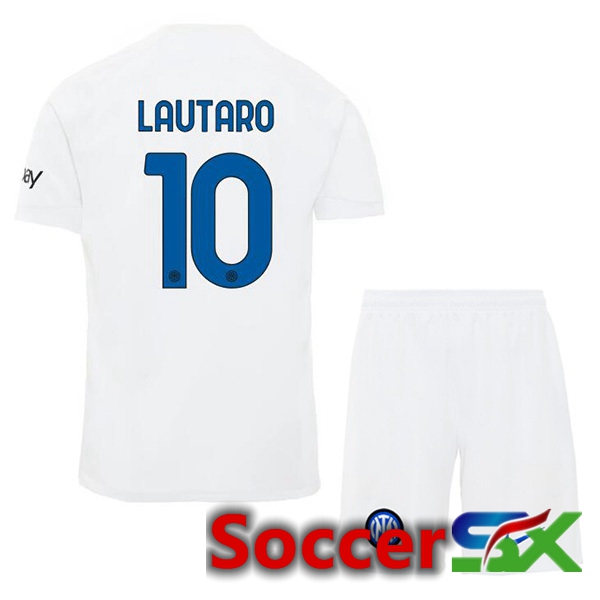 Inter Milan (LAUTARO 10) Kids Away Soccer Jersey White 2023/2024