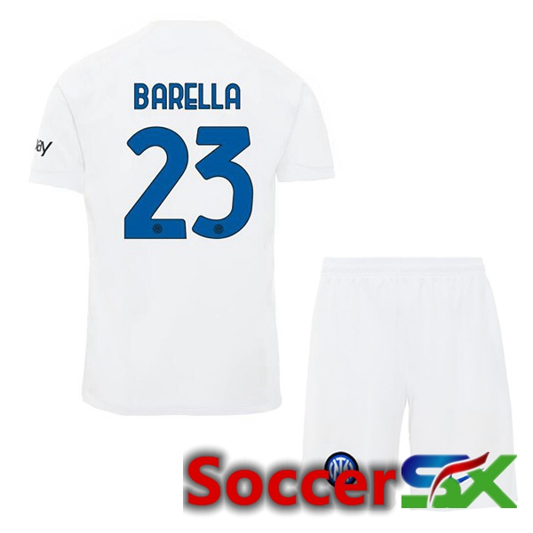 Inter Milan (BARELLA 23) Kids Away Soccer Jersey White 2023/2024