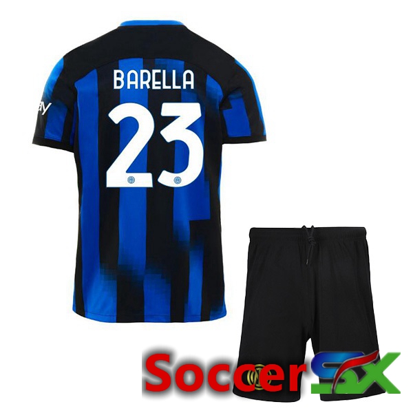 Inter Milan (BARELLA 23) Kids Home Soccer Jersey Blue 2023/2024