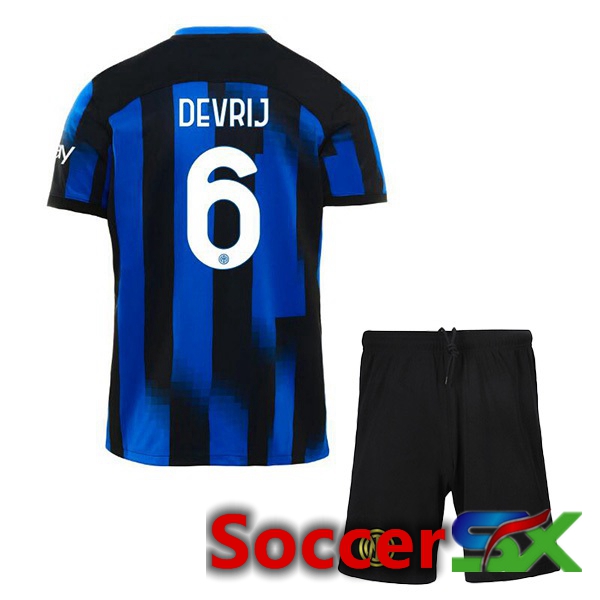 Inter Milan (DE VRIJ 6) Kids Home Soccer Jersey Blue 2023/2024