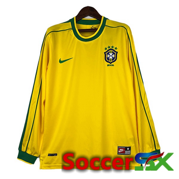 Brazil Retro Home Soccer Jersey Long sleeve Yellow 1998