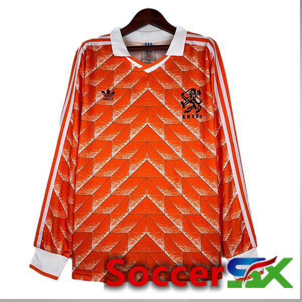 Netherlands Retro Home Soccer Jersey Long sleeve Orange 1988