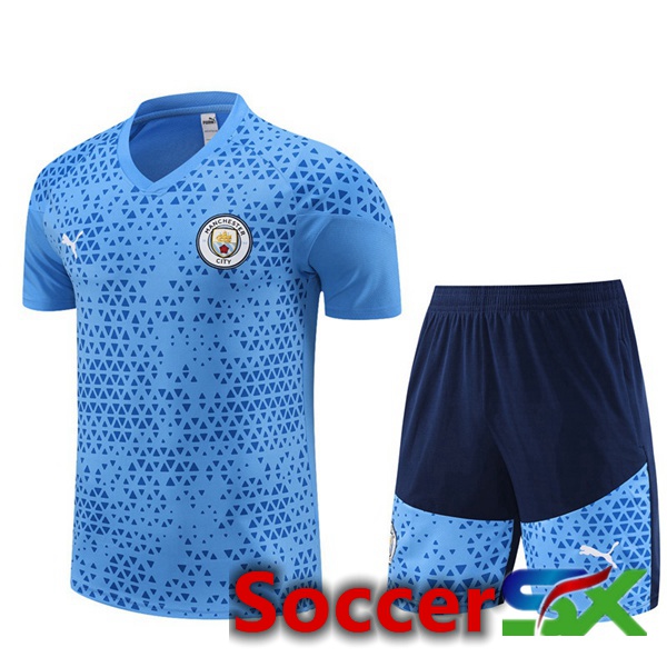 Manchester City Training T Shirt + Shorts Blue 2023/2024