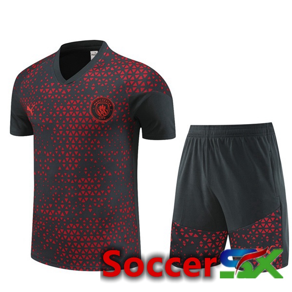 Manchester City Training T Shirt + Shorts Red Black 2023/2024