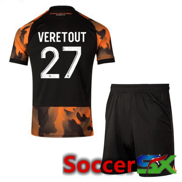 Marseille OM (VERETOUT 27) Kids Soccer Jersey Third Black Yellow 2023/2024