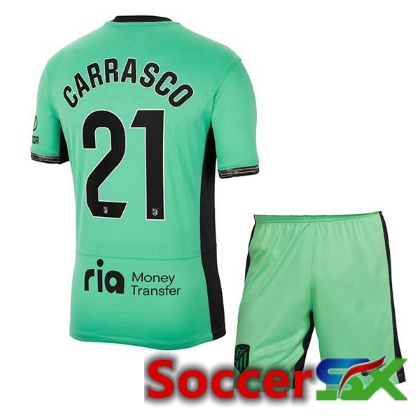 Atletico Madrid (Carrasco 21) Kids Soccer Jersey Third Green 2023/2024