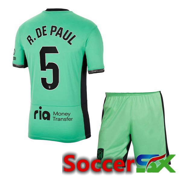 Atletico Madrid (R. De Paul 5) Kids Soccer Jersey Third Green 2023/2024