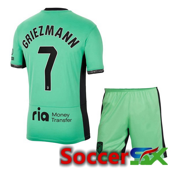 Atletico Madrid (Griezmann 7) Kids Soccer Jersey Third Green 2023/2024