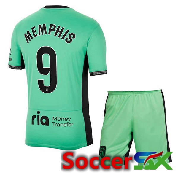 Atletico Madrid (Memphis 9) Kids Soccer Jersey Third Green 2023/2024