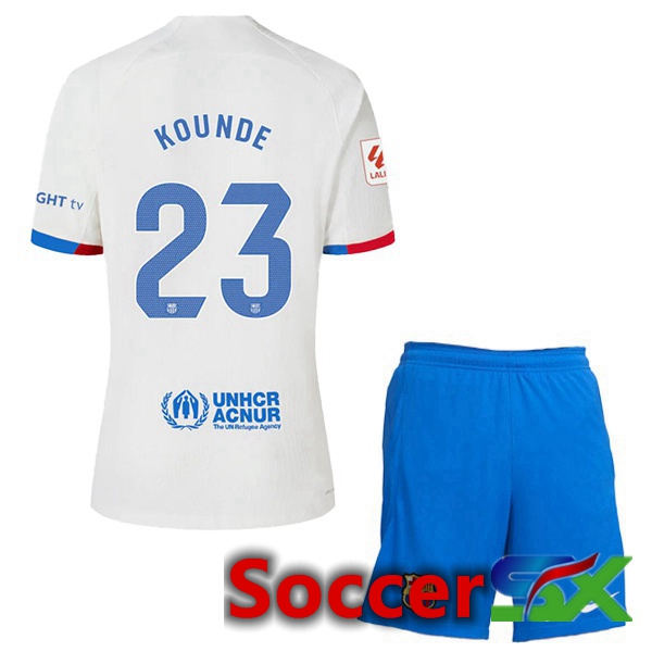 FC Barcelona (KOUNDE 23) Kids Soccer Jersey Away White 2023/2024