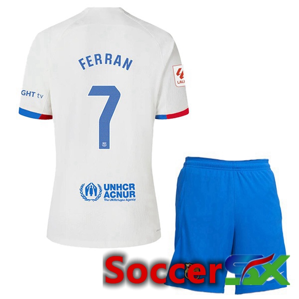 FC Barcelona (FERRAN 7) Kids Soccer Jersey Away White 2023/2024