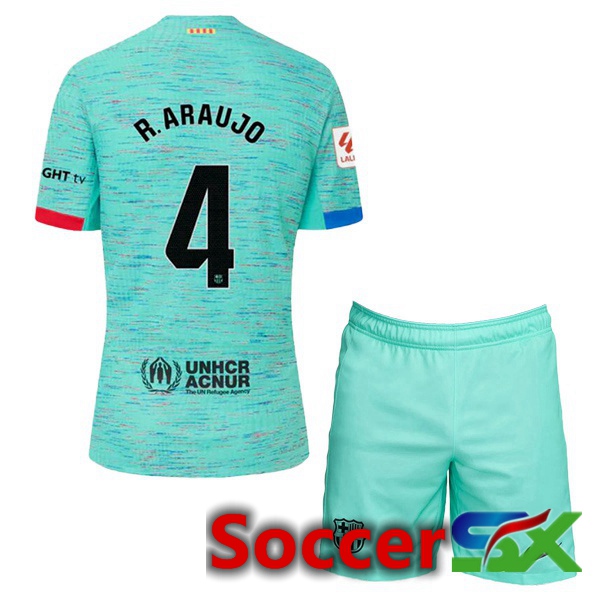 FC Barcelona (R. ARAUJO 4) Kids Soccer Jersey Third Green 2023/2024