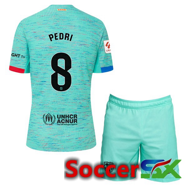 FC Barcelona (PEDRI 8) Kids Soccer Jersey Third Green 2023/2024