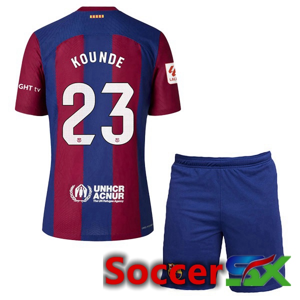 FC Barcelona (KOUNDE 23) Kids Soccer Jersey Home Blue Red 2023/2024