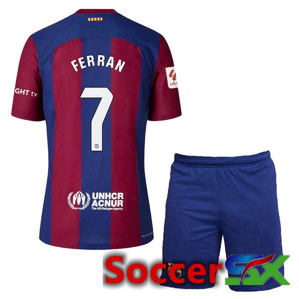 FC Barcelona (FERRAN 7) Kids Soccer Jersey Home Blue Red 2023/2024