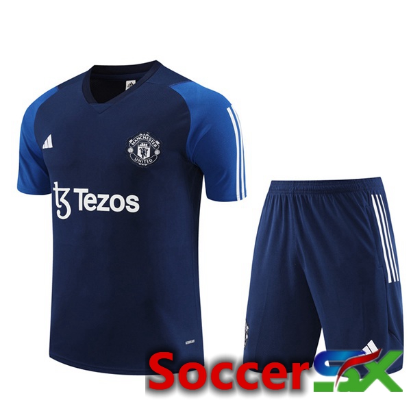 Manchester United Training T Shirt + Shorts Royal Blue 2023/2024