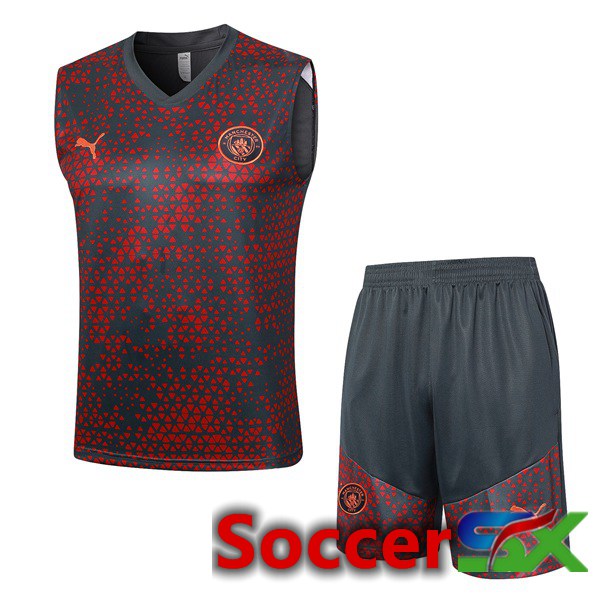 Manchester City Soccer Vest + Shorts Red Black 2023/2024
