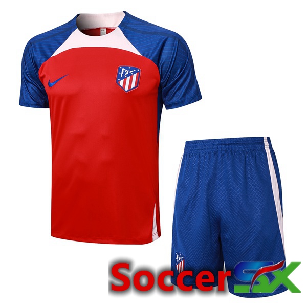 Atletico Madrid Training T Shirt + Shorts Red Blue 2023/2024