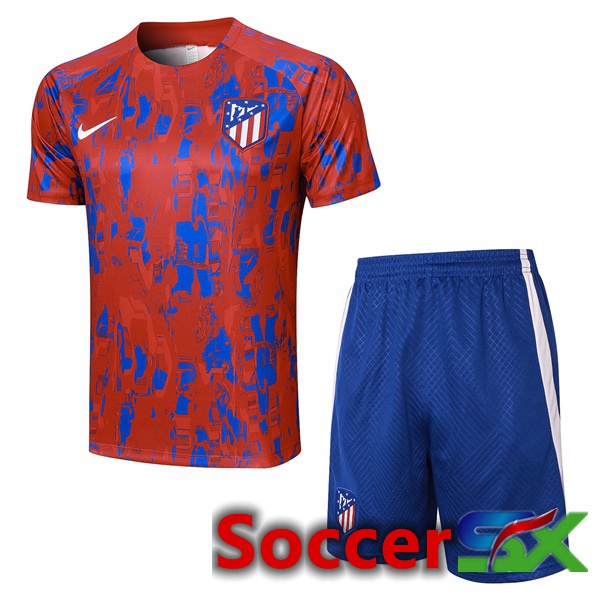 Atletico Madrid Training T Shirt + Shorts Red Blue 2023/2024