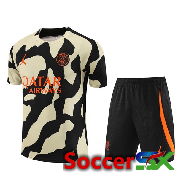 Paris PSG Training T Shirt + Shorts Black Yellow 2023/2024