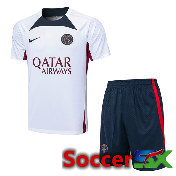 Paris PSG Training T Shirt + Shorts White 2023/2024