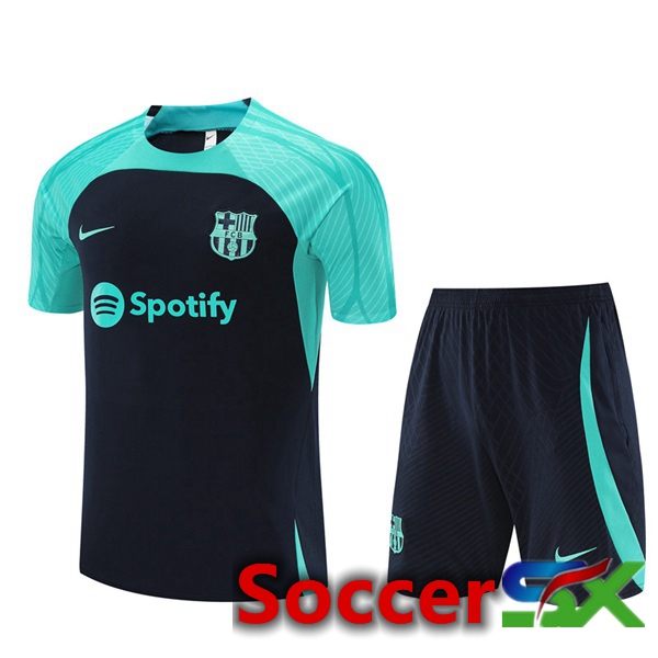 FC Barcelona Training T Shirt + Shorts Green Royal Blue 2023/2024