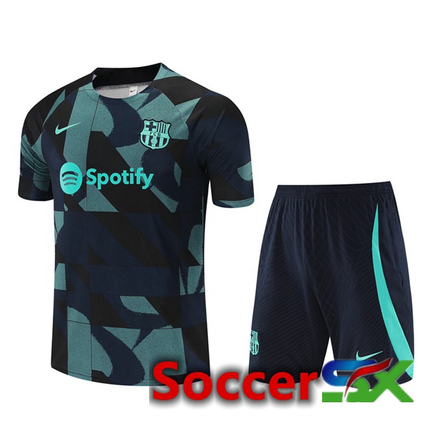 FC Barcelona Training T Shirt + Shorts Green Royal Blue 2023/2024