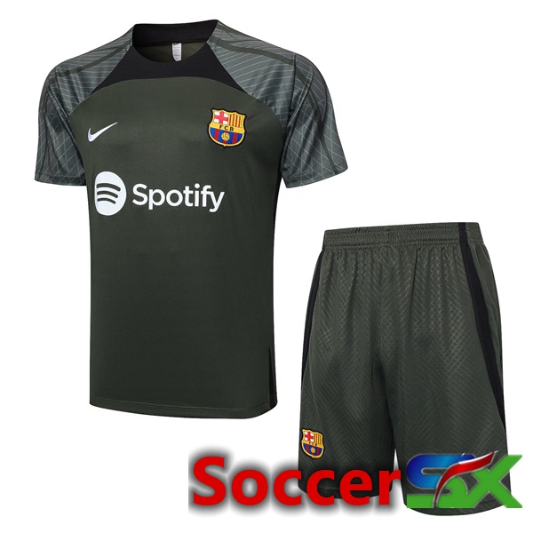 FC Barcelona Training T Shirt + Shorts Green 2023/2024