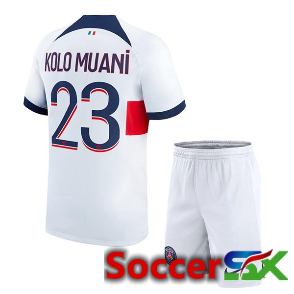 Paris PSG (Kolo Muani 23) Kids Soccer Jersey Away White 2023/2024