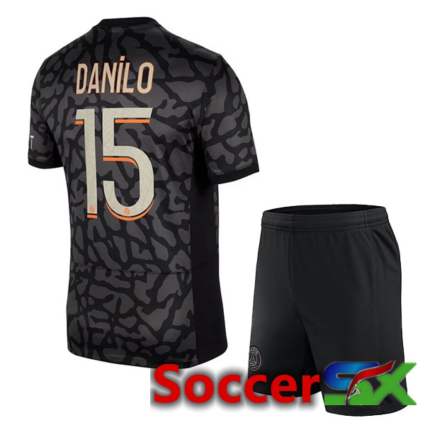 Paris PSG (Danilo 15) Kids Soccer Jersey Third Black 2023/2024