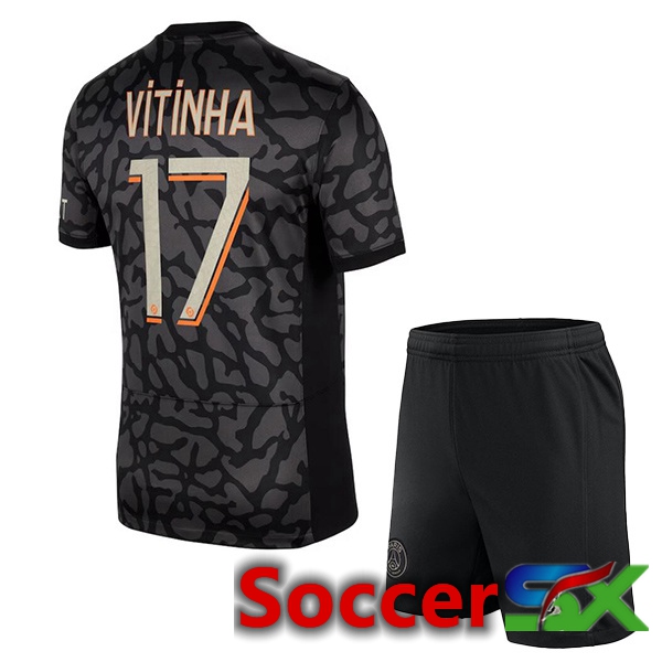 Paris PSG (Vitinha 17) Kids Soccer Jersey Third Black 2023/2024