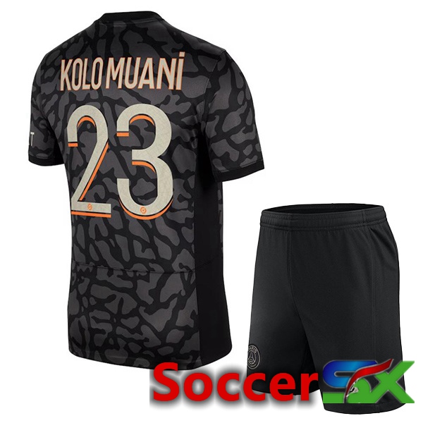 Paris PSG (Kolo Muani 23) Kids Soccer Jersey Third Black 2023/2024